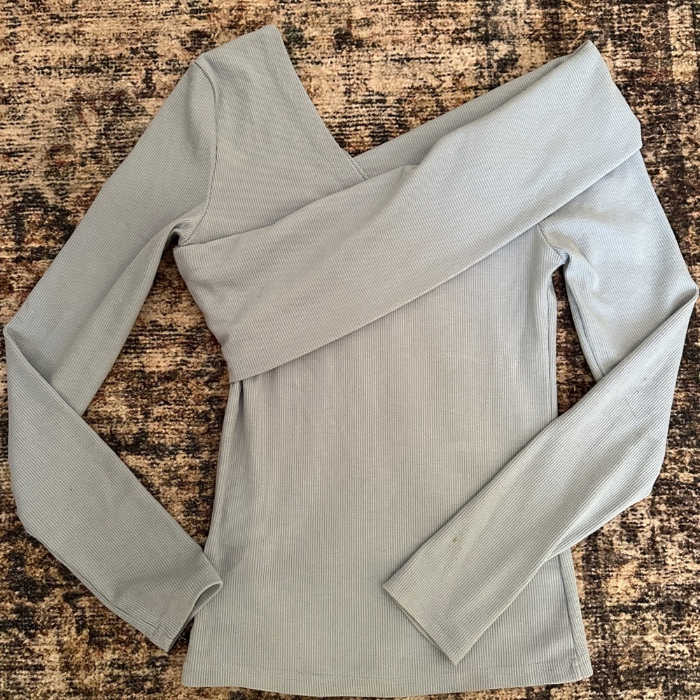 Women's Off-Shoulder Ribbed Top - Light Blue